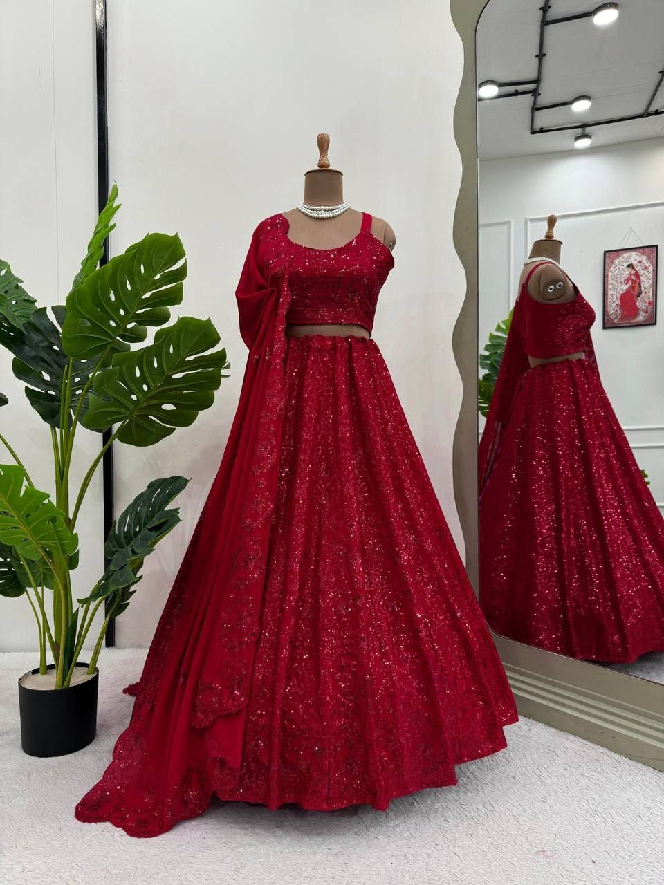 Sparkly Red Georgette Lehenga