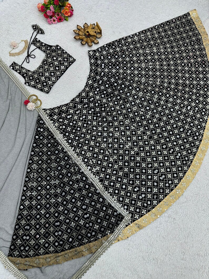 VISHA - Black Georgette Lehenga