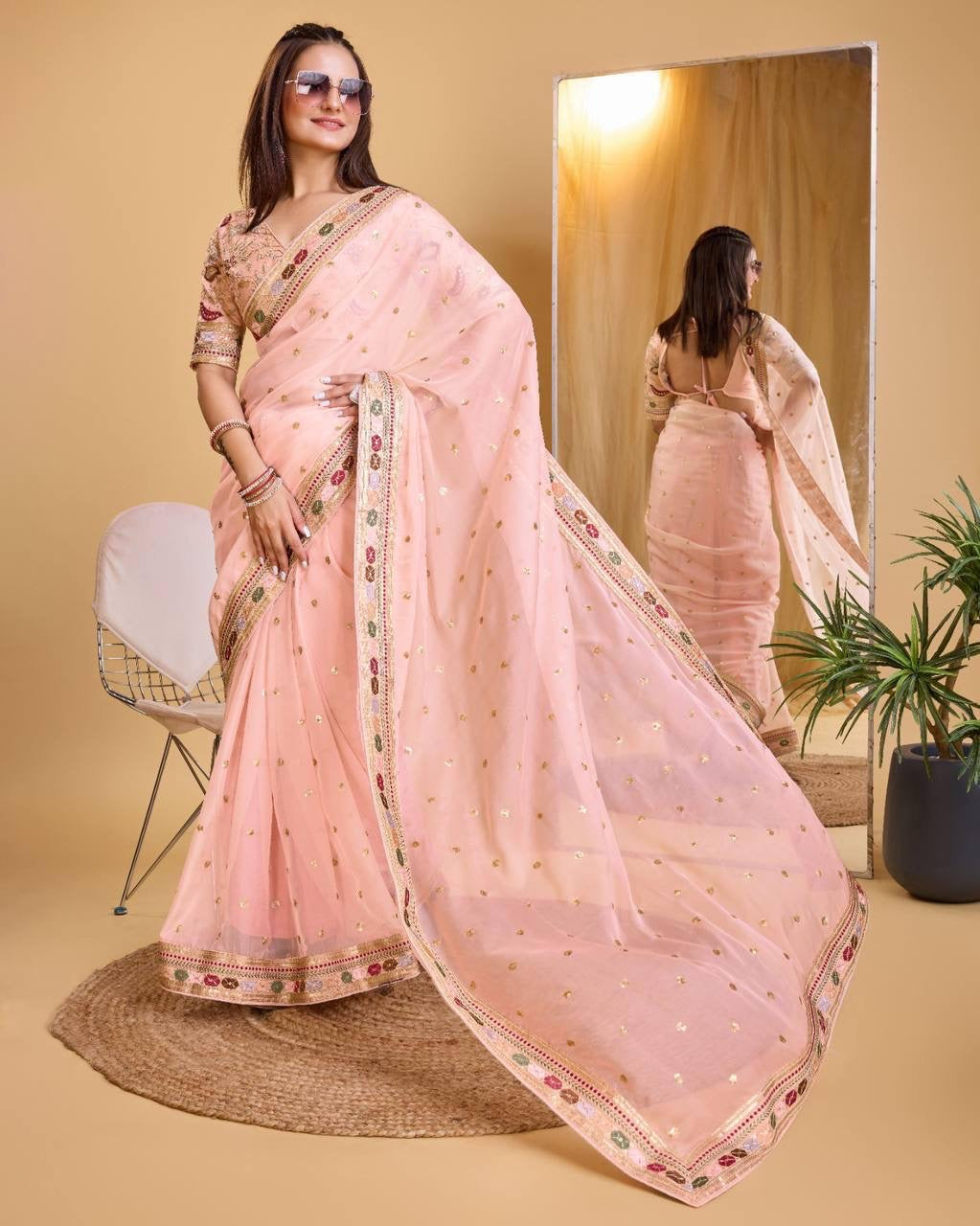 Ahana Tabby Organza Silk Saree with beautiful borders