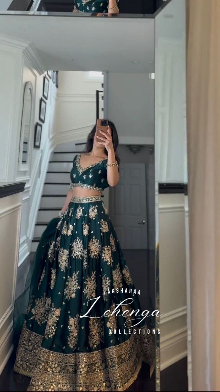 Thoolashi Bottle Green x Satin Lehenga