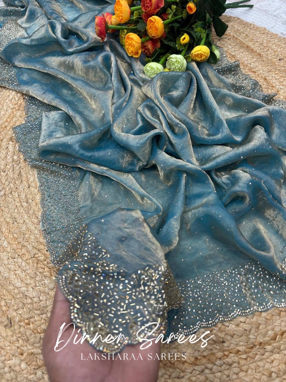 NAYLAA - Space dinner saree with stone border