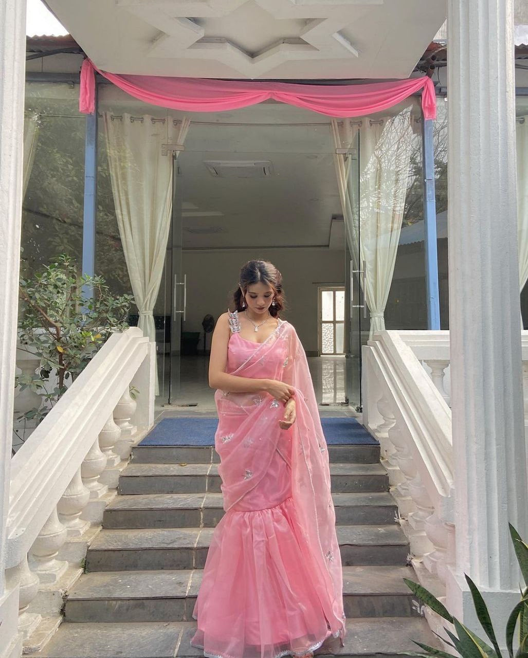 Dreamy Pink Mermaid Skirt Half Saree / Lehenga