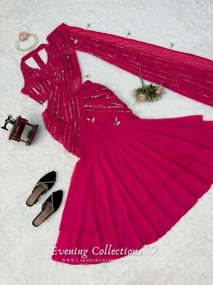 Laksharaa Sarees TALIA Lehenga Saree Hot Pink Flat Lay Full Skirt