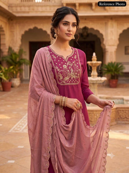 Laksharaa Sarees Festive Roman Silk Kurti Set Magenta