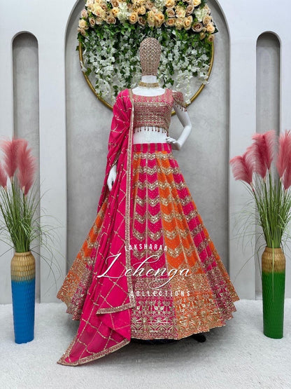 JUHI - Pink x Orange Multi Coloured lehenga