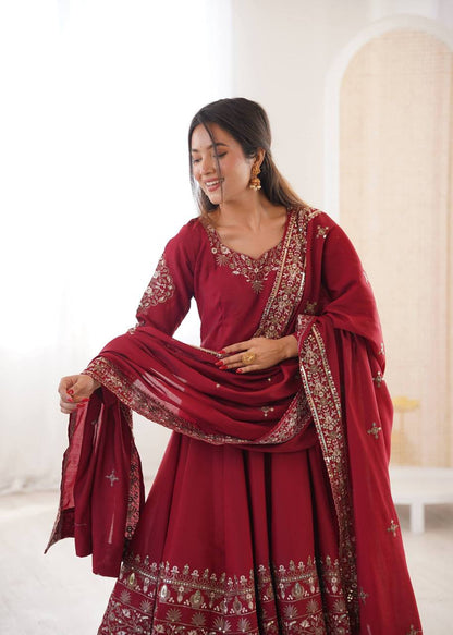 Laksharaa NAVIRA Roman Silk Anarkali Suit Burgundy Dupatta View