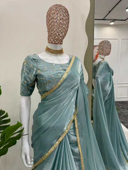 Icy Blue Partywear Net Saree