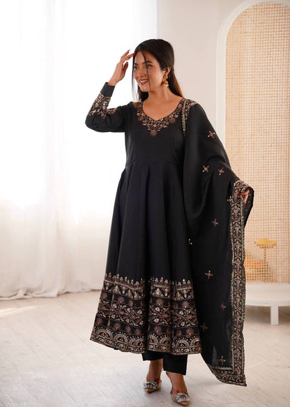 Laksharaa Sarees NAVIRA — Roman Silk Anarkali Suit Black Side View