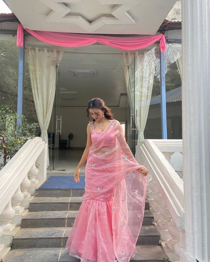 Dreamy Pink Mermaid Skirt Half Saree / Lehenga