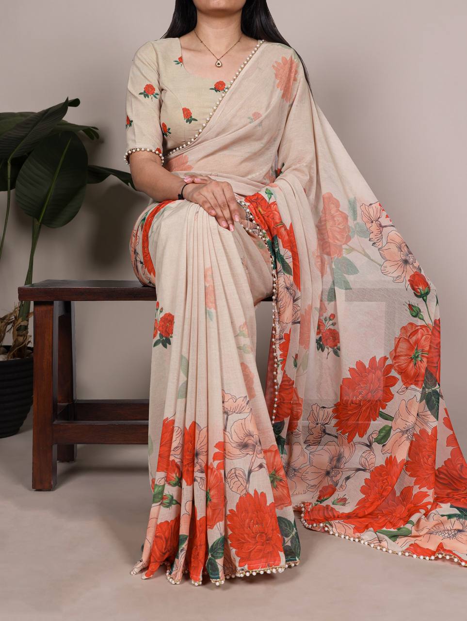 Laksharaa Sarees SWEETY — Pearl x Georgette Floral Saree Off-White