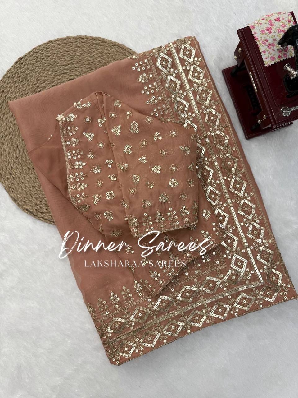 Laksharaa Sarees HAZEL — Peachy Georgette Shimmer Saree Peach