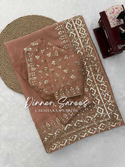 Laksharaa Sarees HAZEL — Peachy Georgette Shimmer Saree Peach