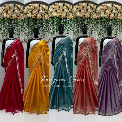 ROOPA - Soft Shimmer Silk Saree with leaf Jarkan Border