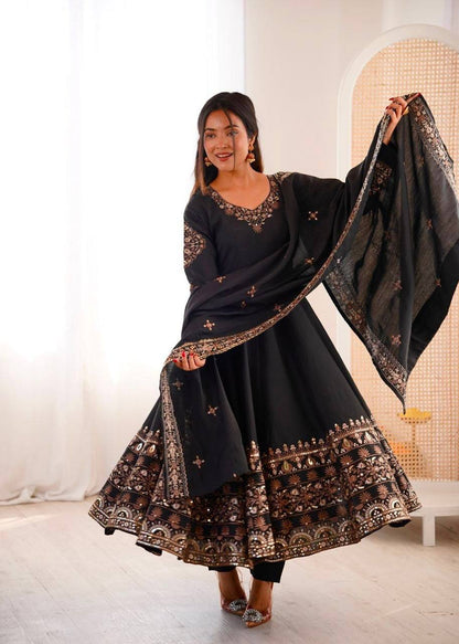 Laksharaa Sarees Black Anarkali Suit Model Posing