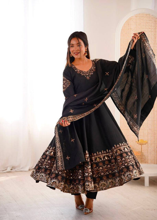 Laksharaa Sarees Black Anarkali Suit Model Posing