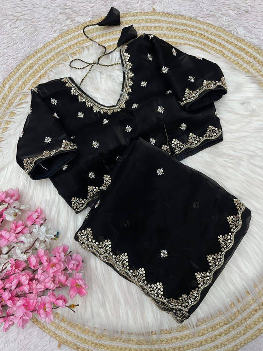 NOEL — Premium Shimmer Stone Saree with Readymade Blouse