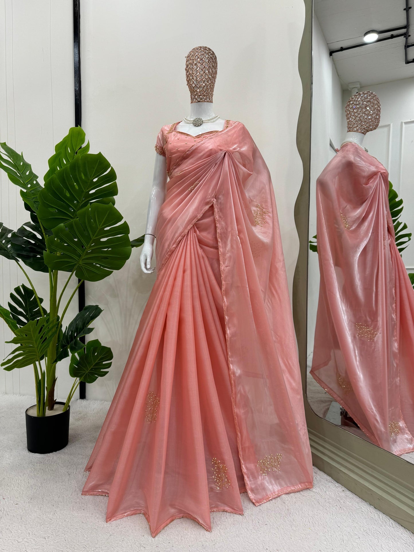 ANANYA - Peachy Pink Shimmer Silk Saree