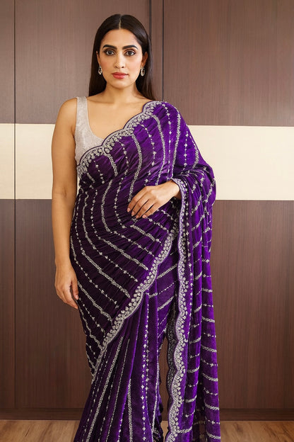 KISHAA — Premium Shimmer Stone & Sequin Dinner Saree in Pastel Series & Bold Shades