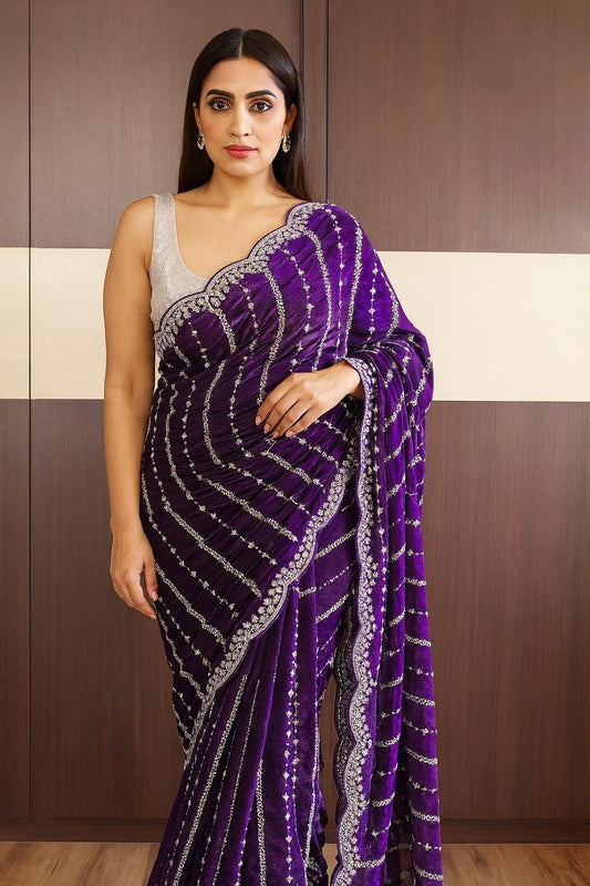 KISHAA — Shimmer Stone & Sequin Dinner Saree in Pastel Series & Bold Shades