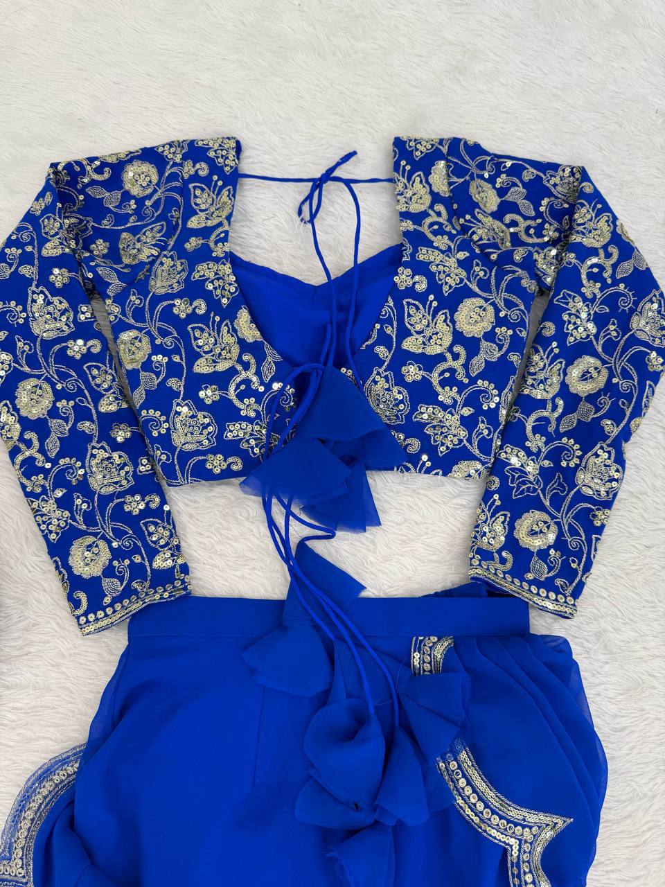 Laksharaa Sarees Georgette Ruffle Lehenga Royal Blue