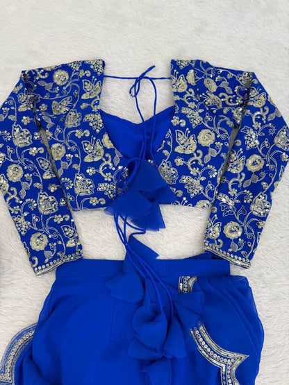 Laksharaa Sarees Georgette Ruffle Lehenga Royal Blue