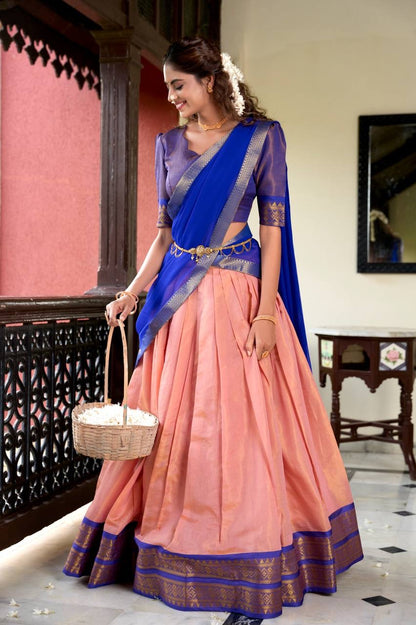 DIVYAA - Kanchi Cotton Silk Half Saree Lehenga