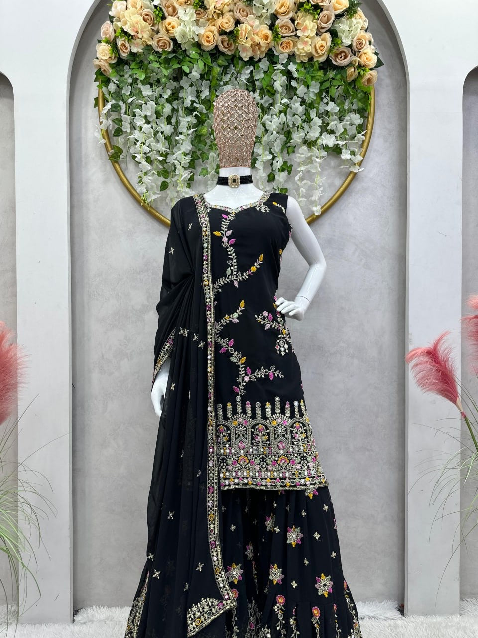 KIRA - Premium Black Floral Sharara Suit