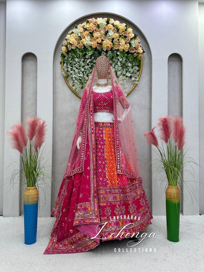 JUHI - Pink x Orange Multi Coloured lehenga