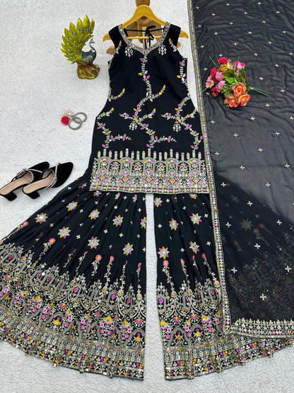 KIRA - Premium Black Floral Sharara Suit