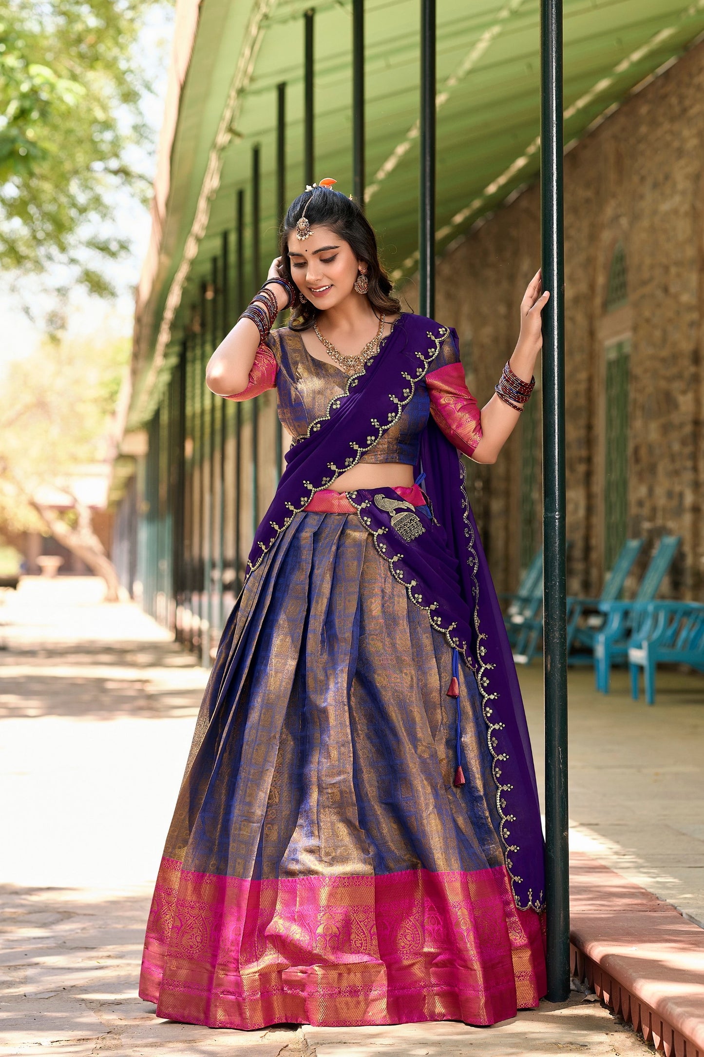 Meenaxi - Half Sarees Kanchi Banarasi Lehenga