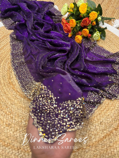 NAYLAA - Space dinner saree with stone border