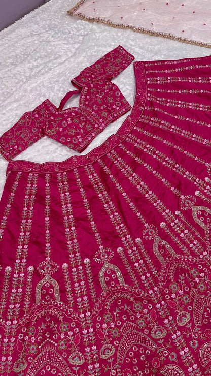 BHAVYA - Rani Pink Premium Floral Lehenga