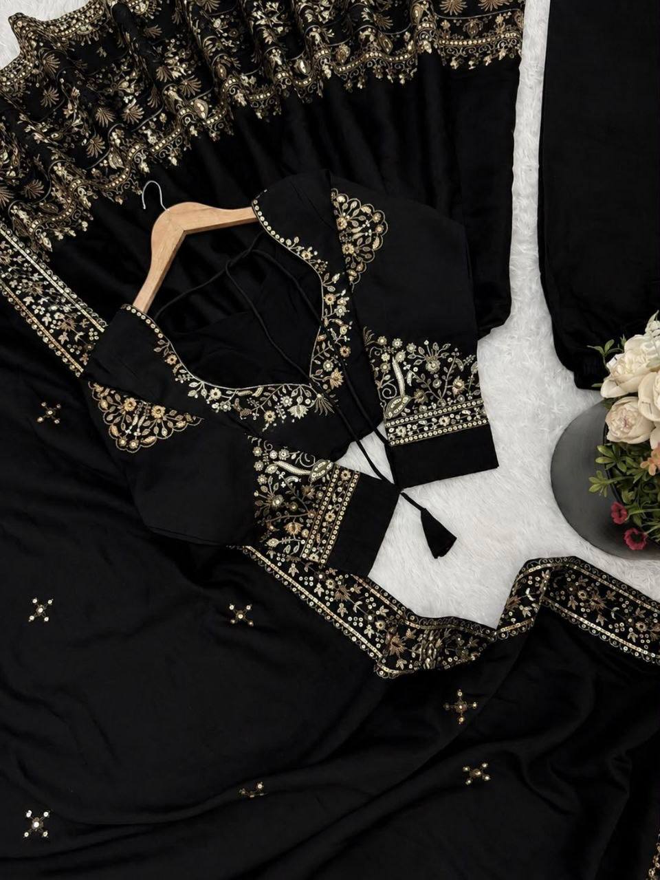 Laksharaa Sarees Black Anarkali Suit Blouse and Dupatta Detail