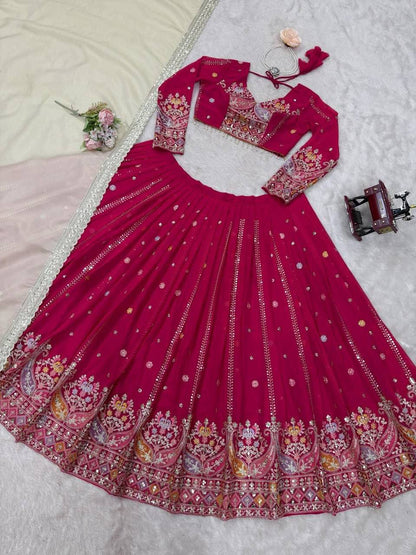 Laksharaa Sarees HANUYA — Pink Partywear Lehenga Pink Flat Lay Overhead View