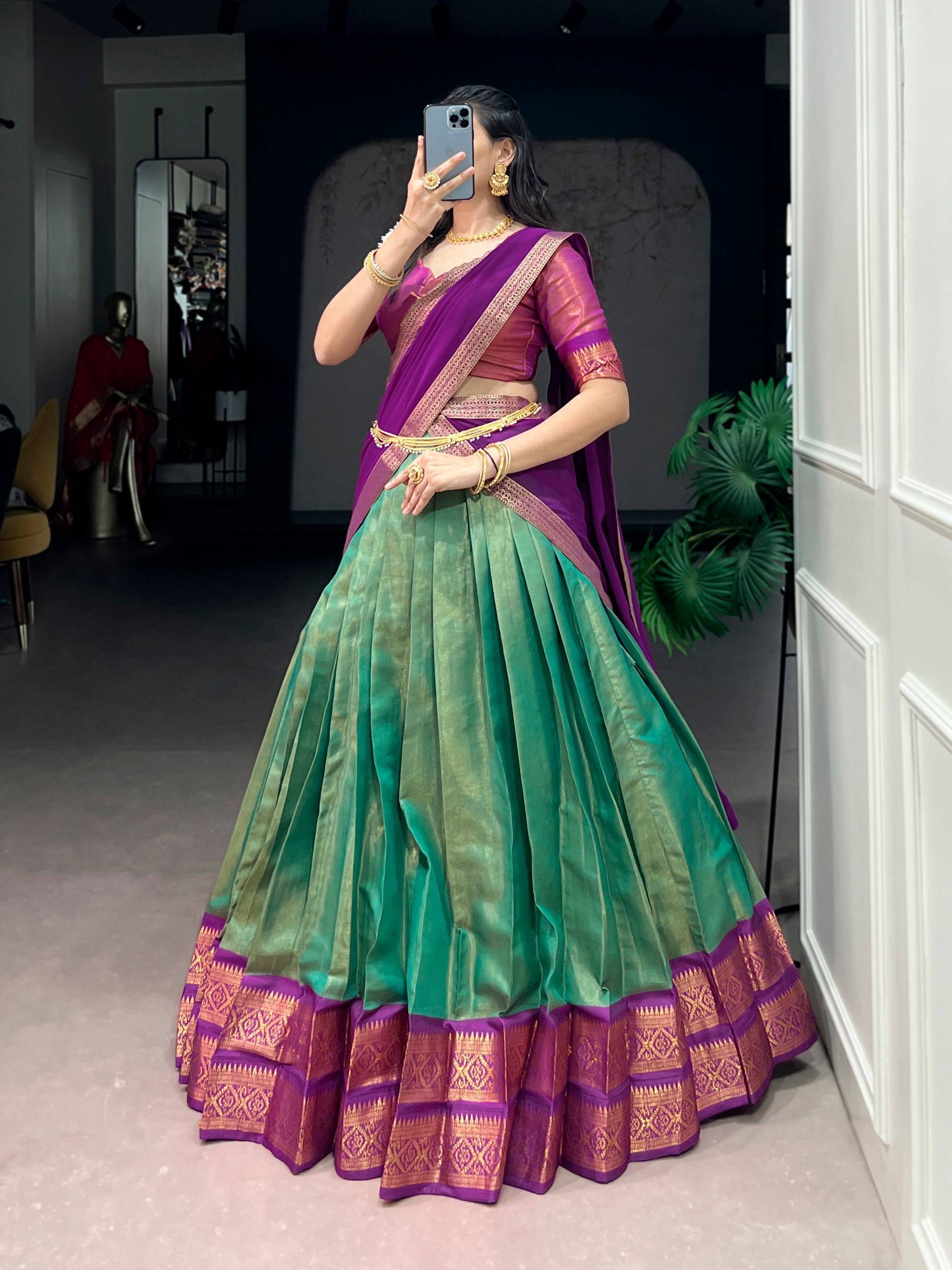 Laksharaa Sarees TARINI - Kanchi Cotton Silk Half Saree Lehenga Aqua and Royal Blue
