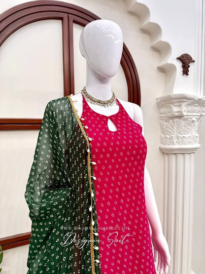 Laksharaa Sarees DORA Farsi Suit Pretty Pink halter top detail on mannequin