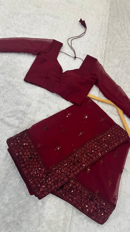 Laksharaa Sarees MAYA — Sequinned Georgette Dinner Saree Burgundy Product Shot
