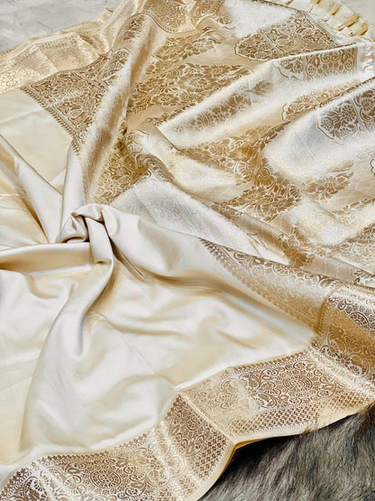 Cream x Gold Softy Silk Saree