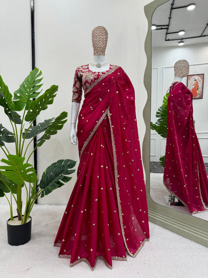 Gulzhar - Floral Partywear Georgette Saree x Designer Blouse