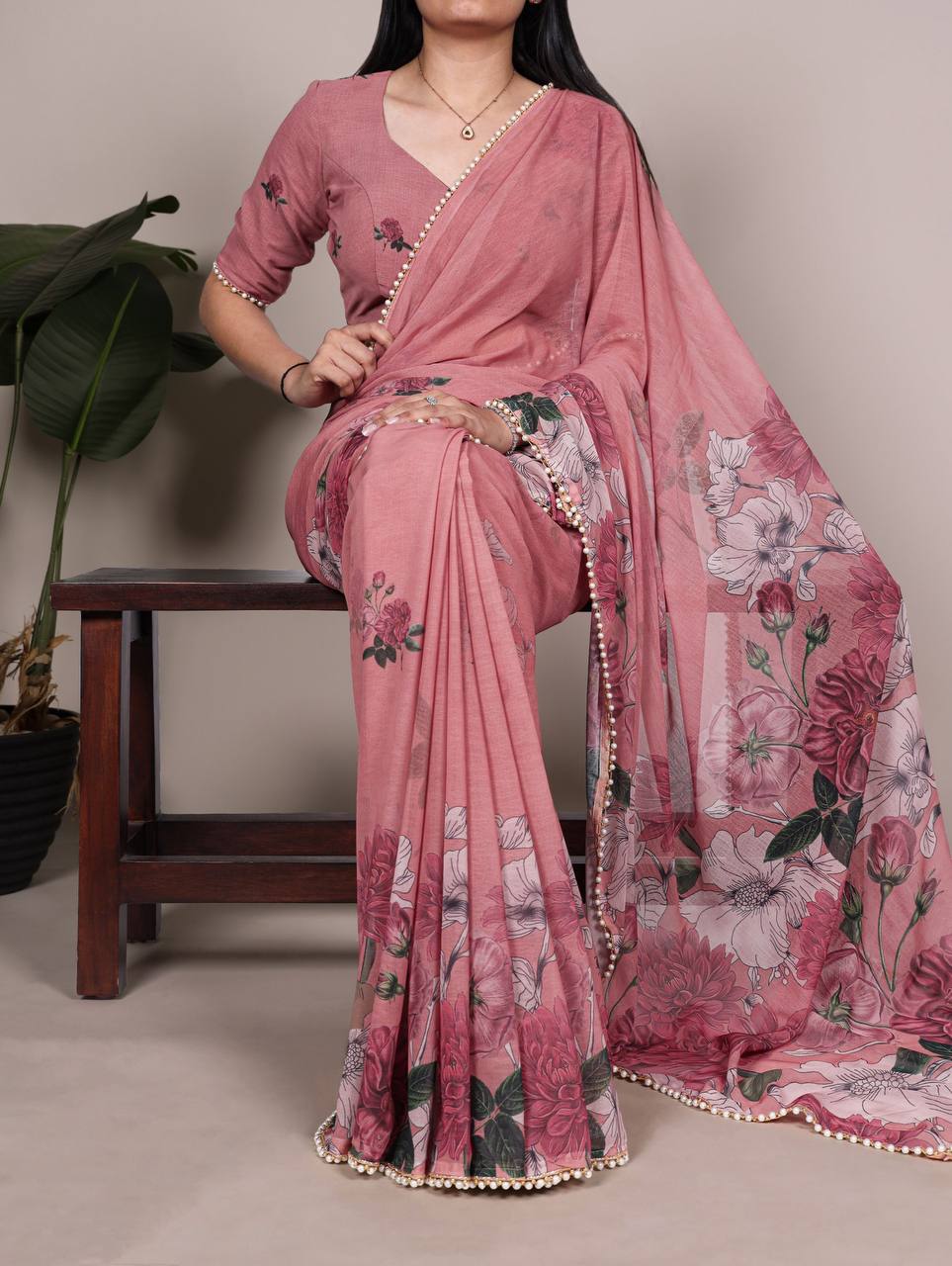 Laksharaa Sarees SWEETY — Pearl x Georgette Floral Saree Dusty Rose