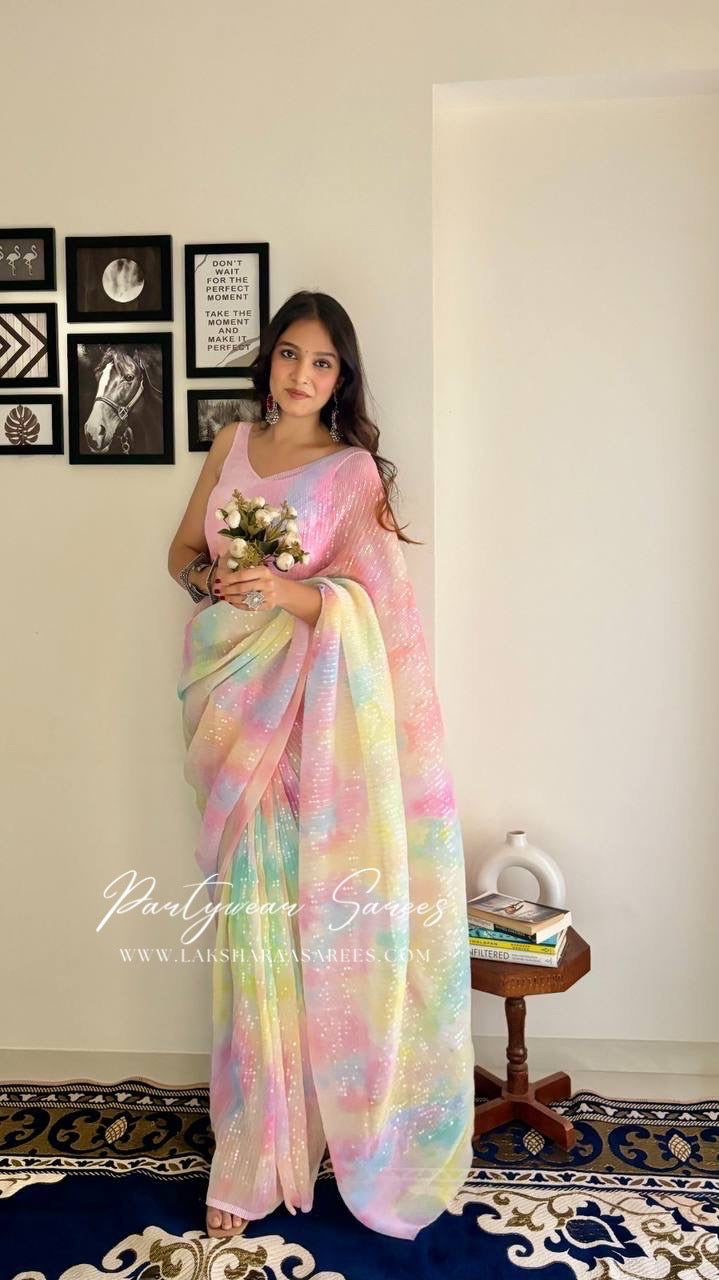 MAADHURII - Crush Georgette x Sequin Partywear Saree