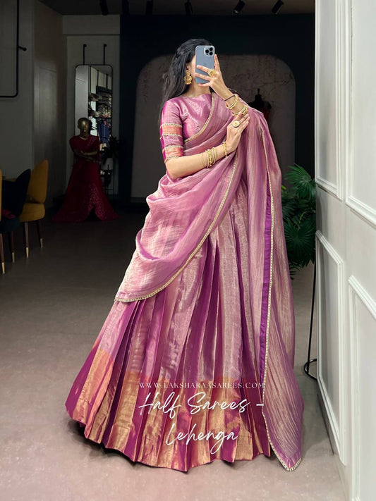 Laksharaa Sarees GEETHA — PINK tissue Zari half saree lehenga Pink