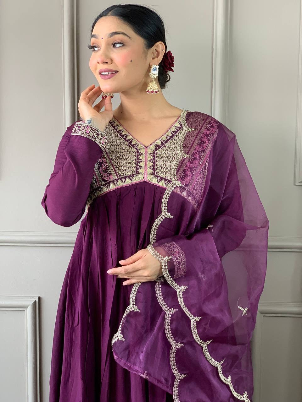 Premium Purple Kurti Set x Grand Neckline