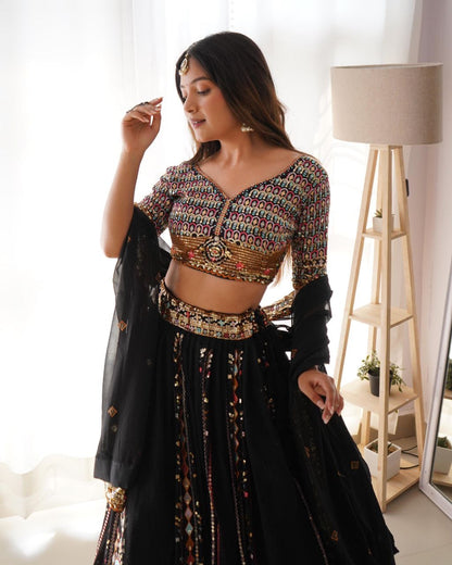 Black x Multicoloured Lehenga