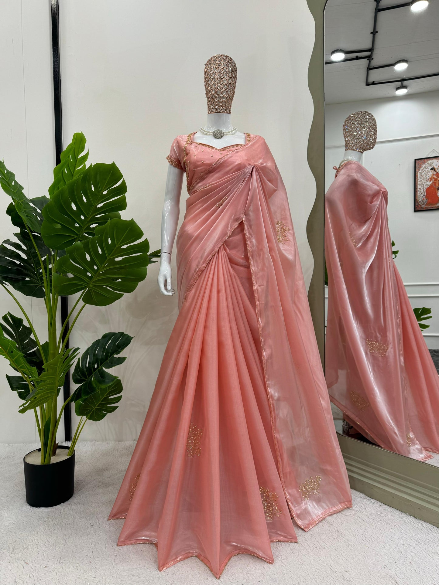 ANANYA - Peachy Pink Shimmer Silk Saree