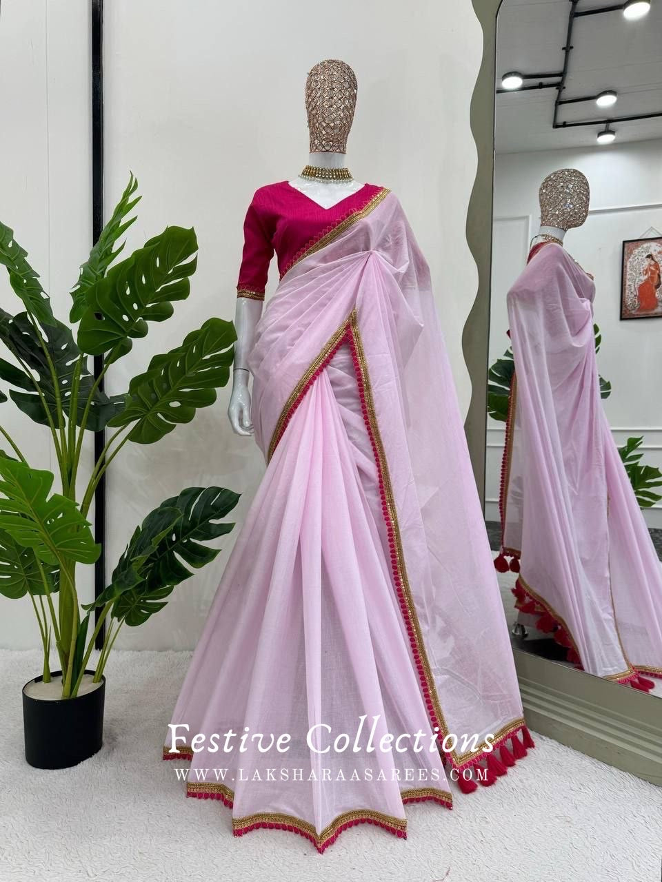 ISAI - Mul Cotton Saree x Contrast Tassel Border