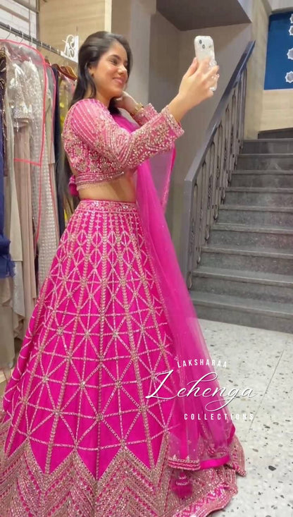 HAZEL — Hot Pink Grand Embroidered Lehenga