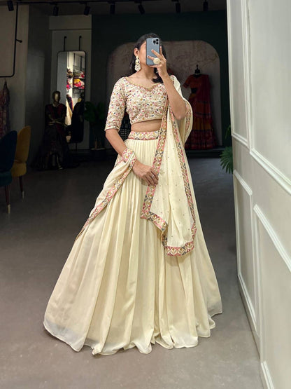 Cream Floral Georgette Lehenga