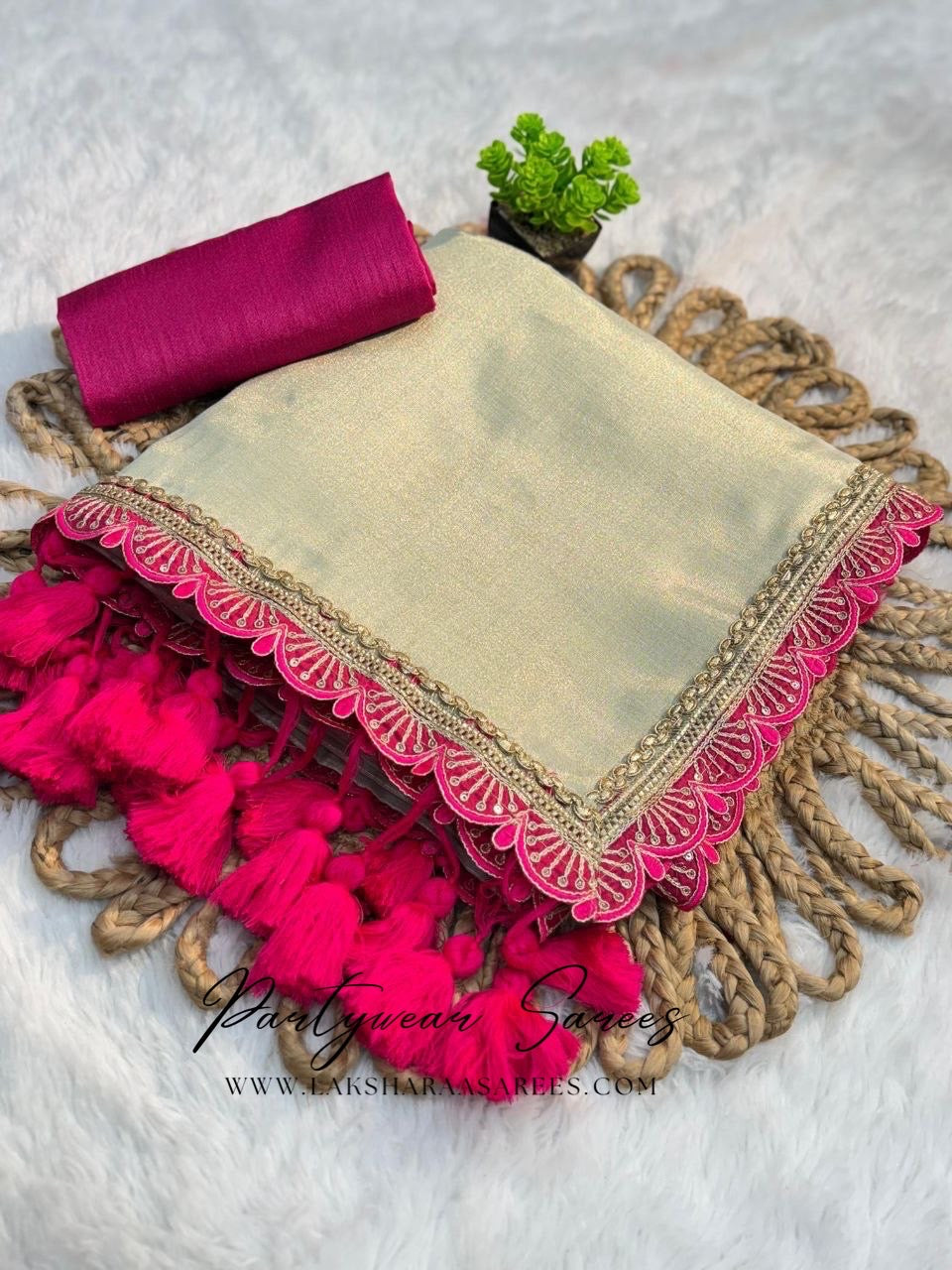 DISHAA - Tissue Saree x Tassel Border