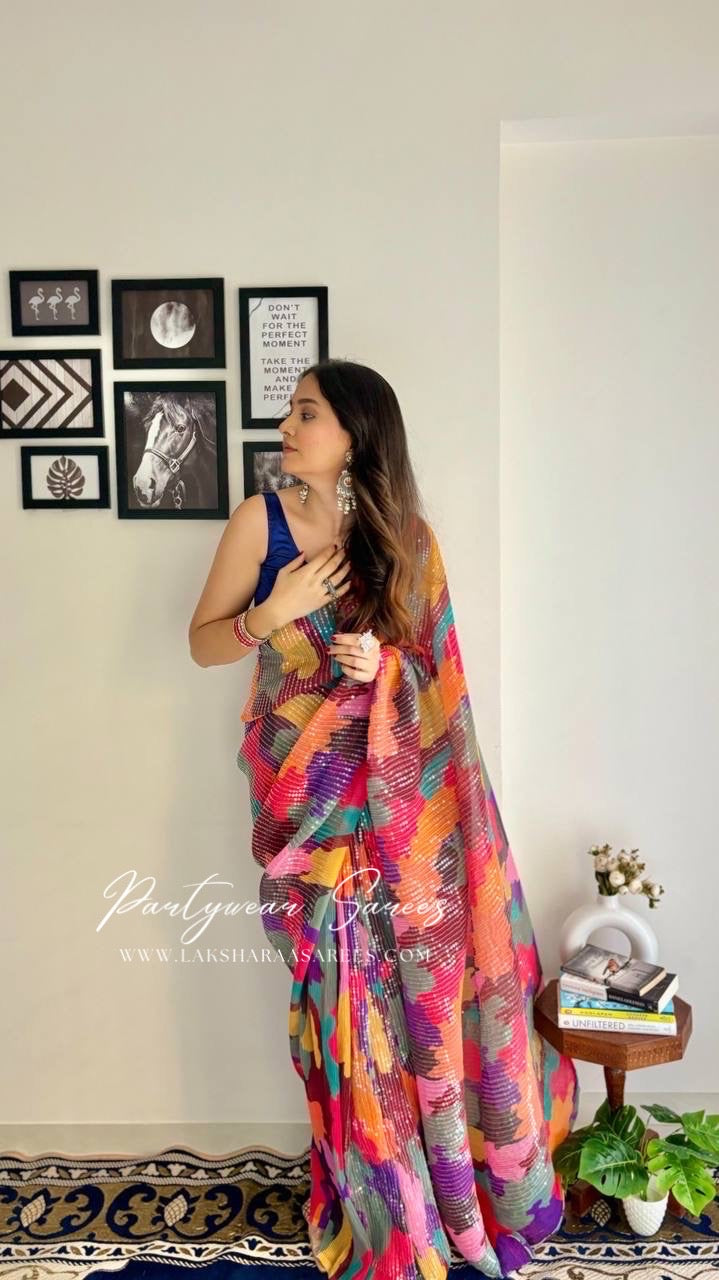 MAADHURII - Crush Georgette x Sequin Partywear Saree